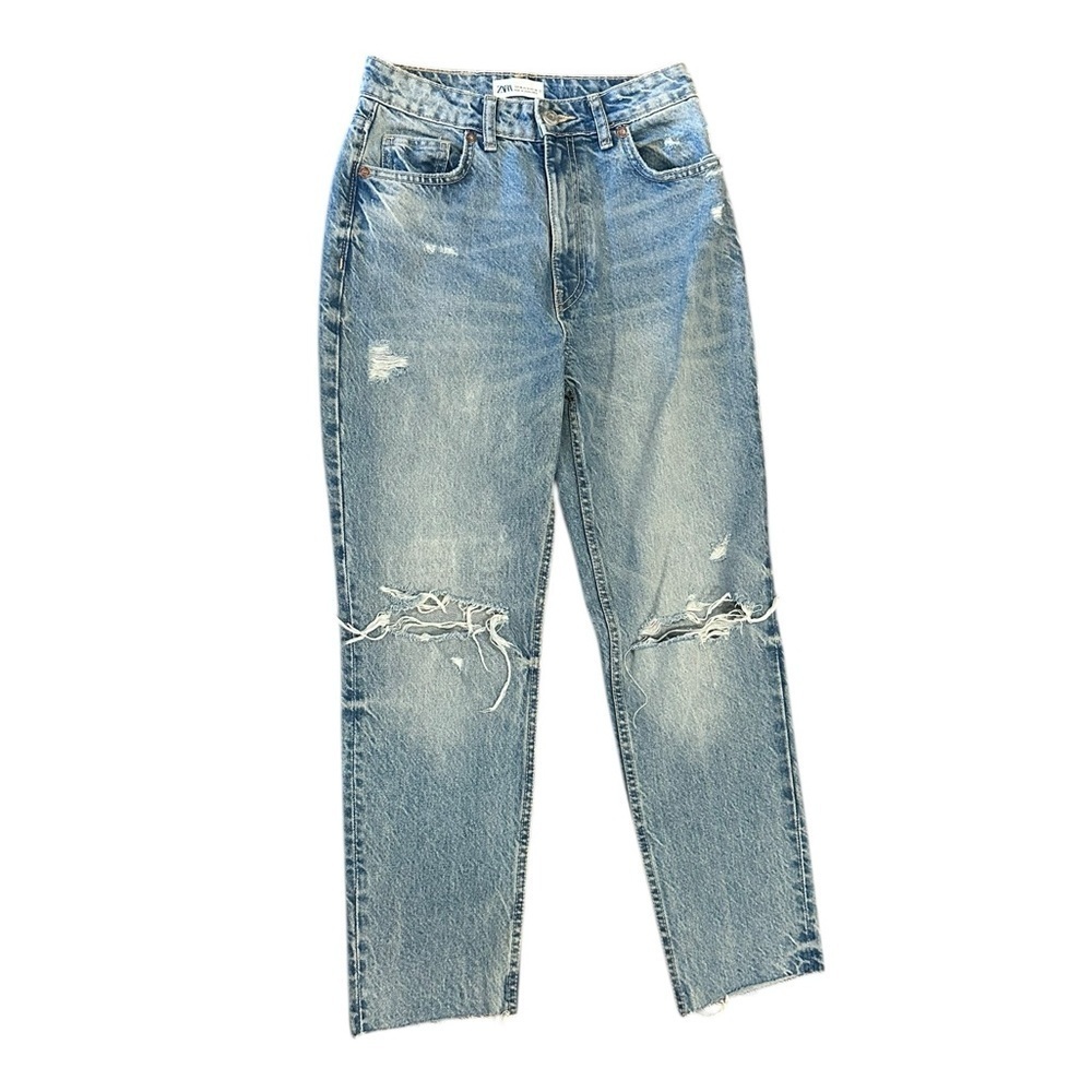 ZARA Mid-rise Raw Hem Distressed Blue Denim Jeans Size 4
